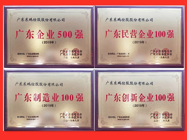 东鹏控股荣获广东企业500强榜单四项荣誉