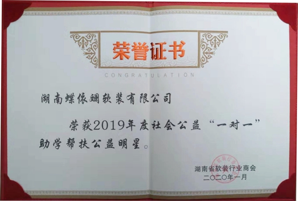 蝶依斓软装荣获2019年度助学帮扶公益明星