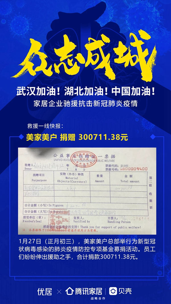 美家美户无缝墙布发起捐款行动 员工募捐30万驰援疫区
