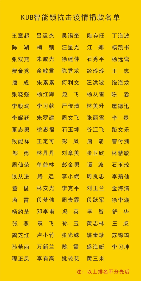 KUB智能锁驰援抗疫一线 一直在行动!