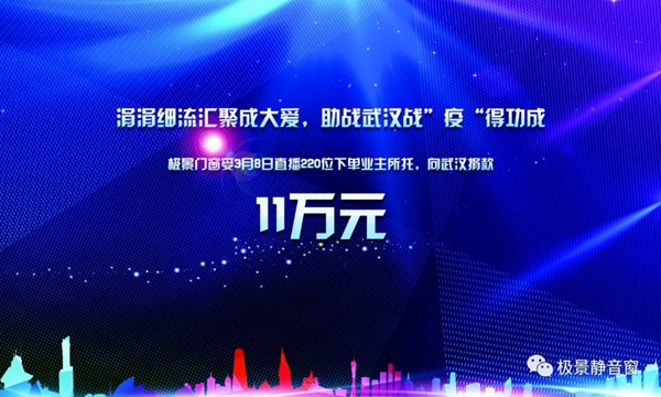 极景门窗受3月8日直播220位下单业主所托，向武汉捐款11万元