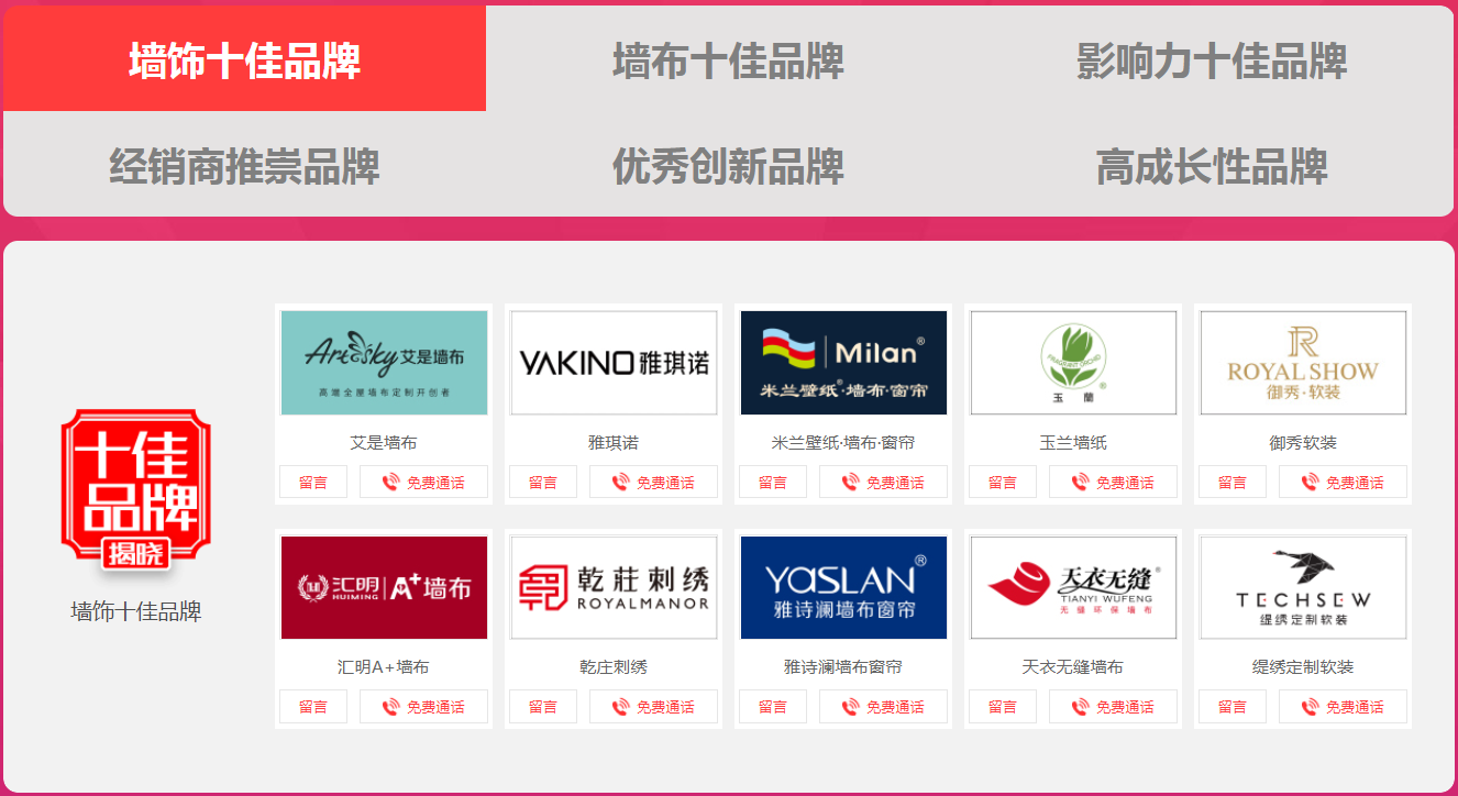 第十届中国墙纸墙布经销商大调查优秀品牌征选活动获奖名单揭晓！