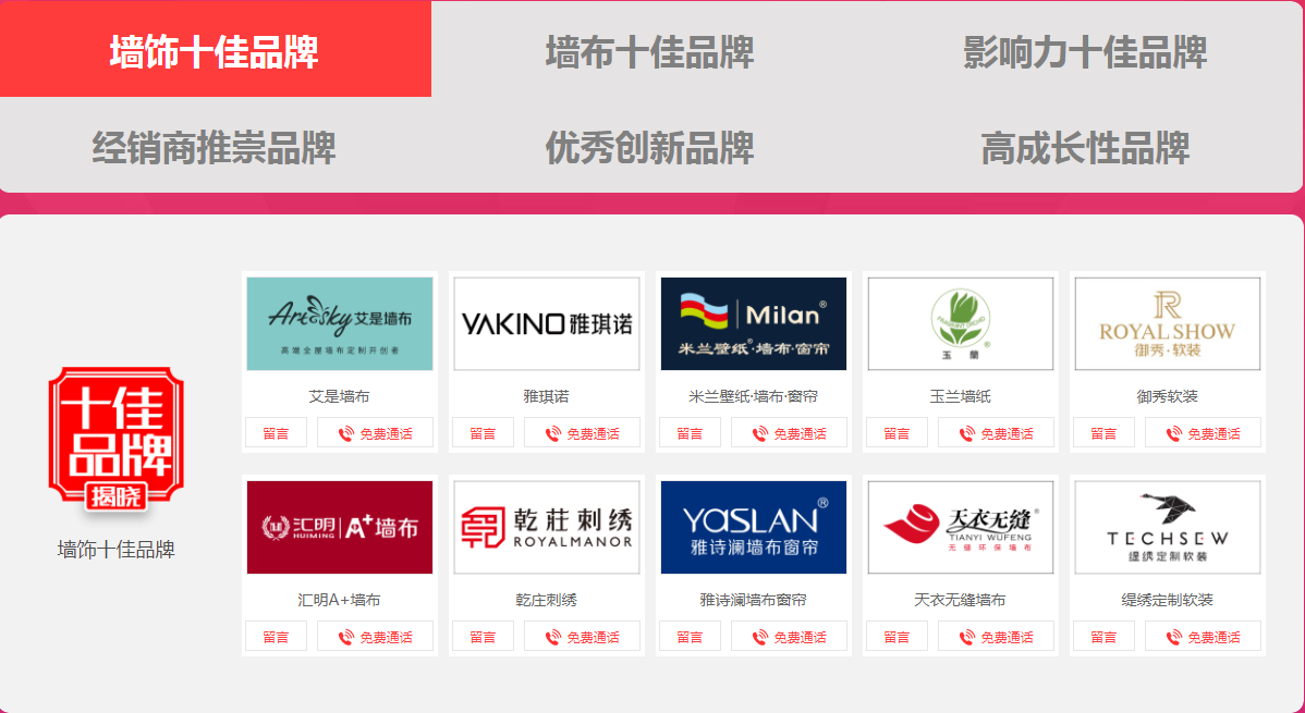 第十届中国墙纸墙布经销商大调查“墙饰十佳品牌”获奖名单揭晓！   