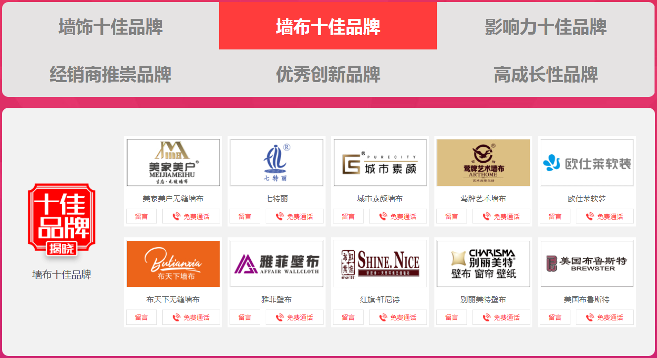 第十届中国墙纸墙布经销商大调查优秀品牌征选活动获奖名单揭晓！