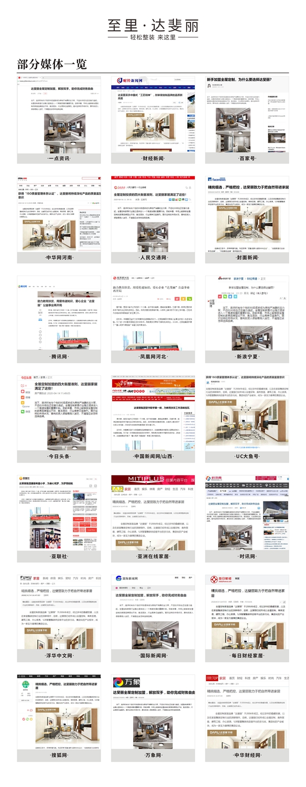 达斐丽获超300家媒体跟踪报道，日后将不忘初心，继续提供高品质全屋定制服务