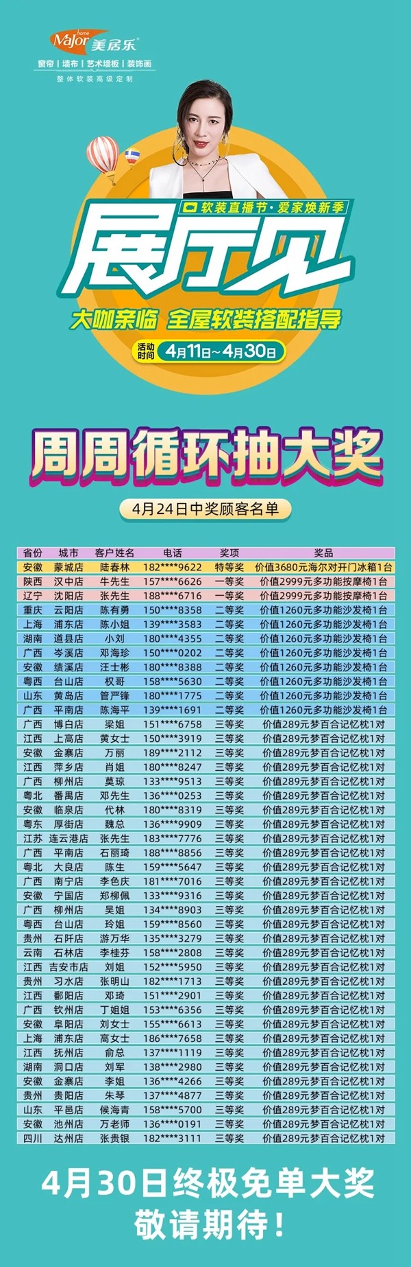 美居乐整体软装第二轮直播日结束 4月30日终极大奖即将揭晓