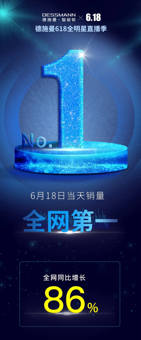 德施曼智能锁618全明星直播季斩获10项官榜NO.1