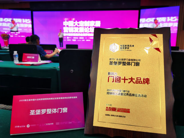 圣堡罗整体门窗被评为2020门窗“影响力十大品牌”