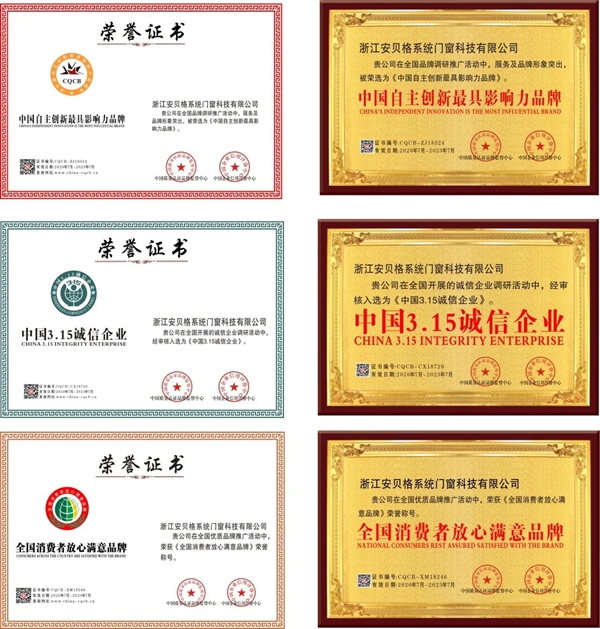 安贝格门窗被评为 AAA级重合同守信用企业