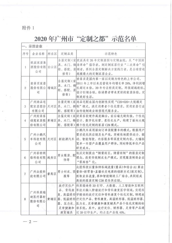 劳卡全屋定制入选2020年广州市“定制之都”示范（培育）名单