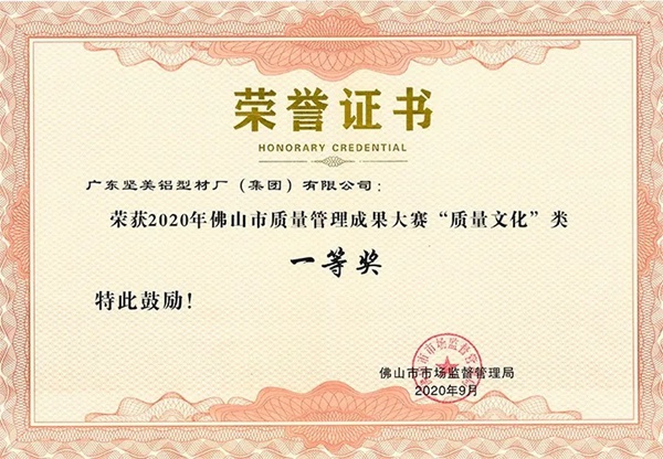 坚美质量文化成果斩获质量管理成果大奖