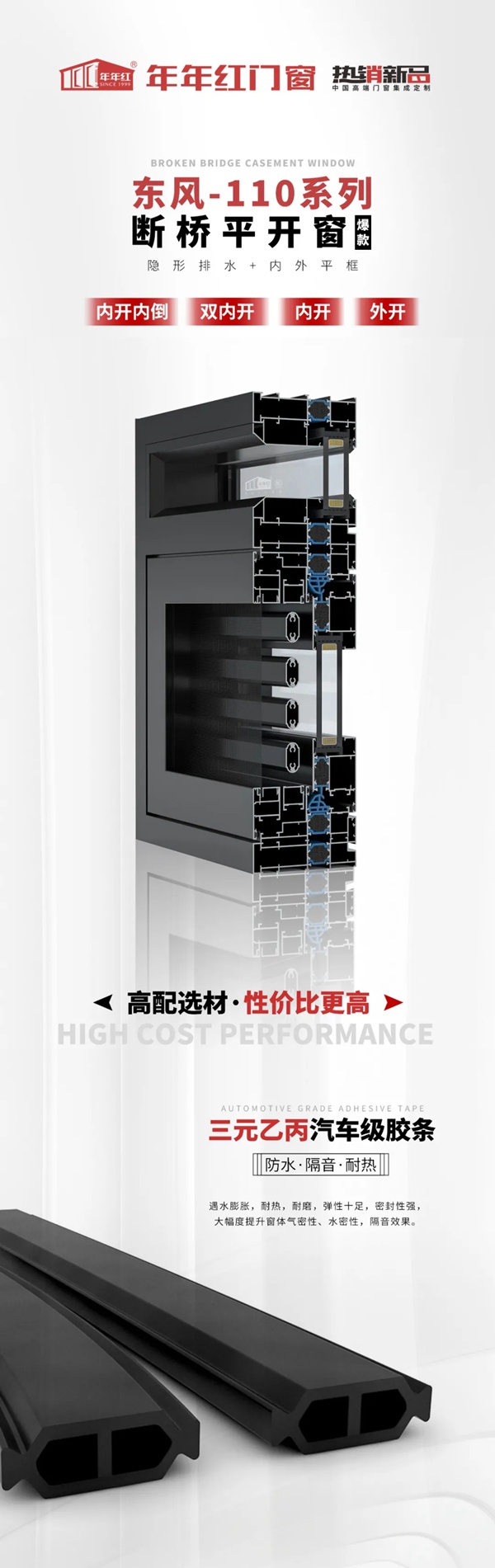 年年红门窗红东风-110系列断桥平开窗：品质之选，舒适体验