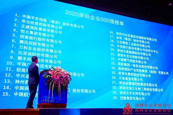 凯迪仕荣登“2020深圳500强企业”榜单