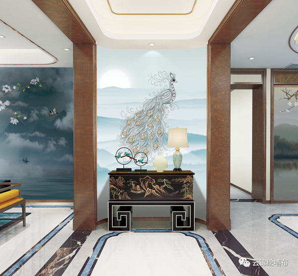 云锦绘墙布：玄关背景，进门第一道风景线