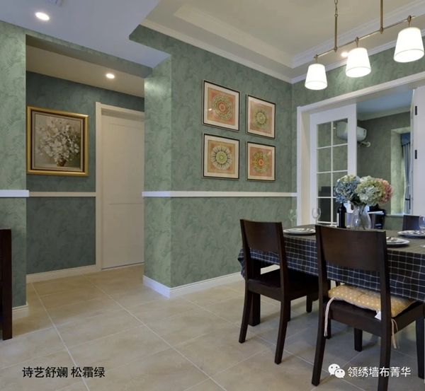 领绣墙布：一抹绿一片蓝，营造森系美式新风光