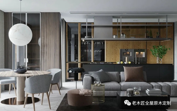  老木匠全屋原木定制：轻奢家居，原木+混凝土，创造平静的空间！