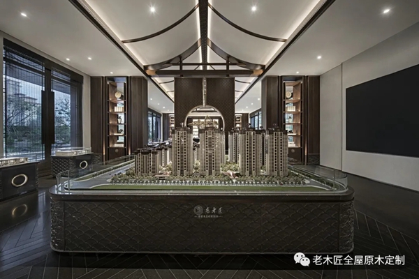 老木匠全屋原木定制：中式营销中心原木整装定制，醇香古韵的东方魅力！