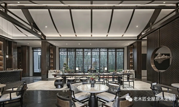 老木匠全屋原木定制：中式营销中心原木整装定制，醇香古韵的东方魅力！