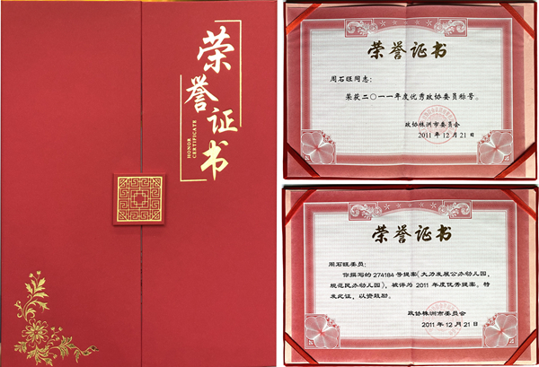 蝶依斓董事长获株洲市政协40年来影响力重要提案表彰