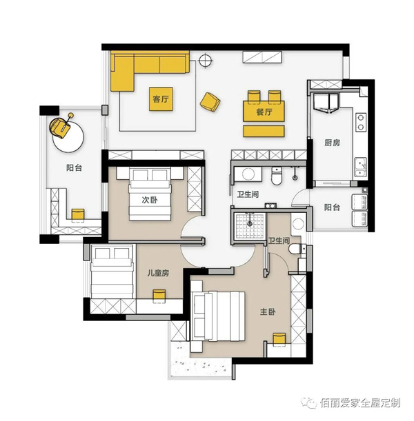 佰丽爱家全屋定制：120㎡混搭3室