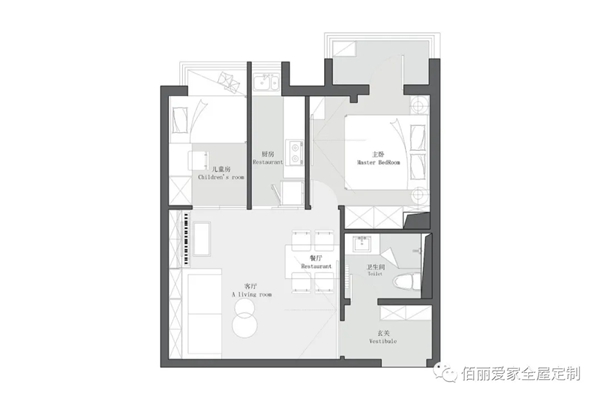 佰丽爱家全屋定制：60㎡简美风1居室，空间小却层次分明！
