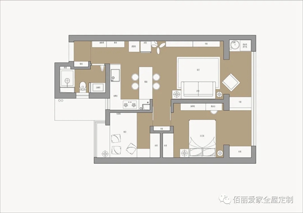 佰丽爱家全屋定制 ；60㎡北欧风2室，满足单身女青年的小户型设计！
