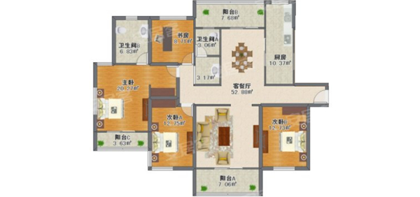 我乐整体厨柜:140平精装房,轻奢风全屋定制模板