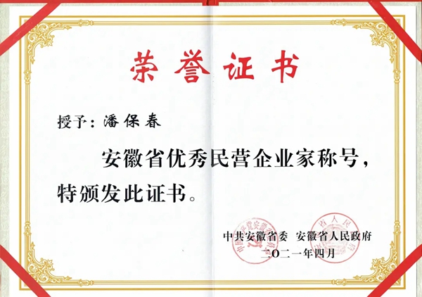 荣事达集团董事长潘保春荣获“安徽省优秀民营企业家”称号！