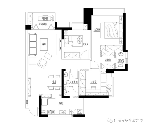 佰丽爱家全屋定制|12万装80㎡美式风3室