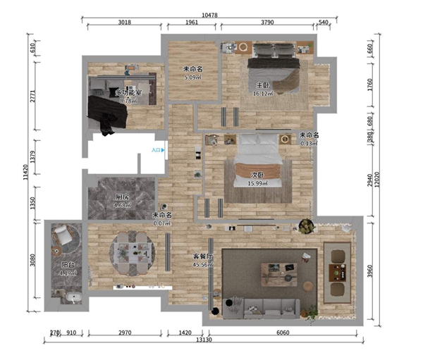 日系100m²装修，配上天衣无缝墙布才叫设计的魅力