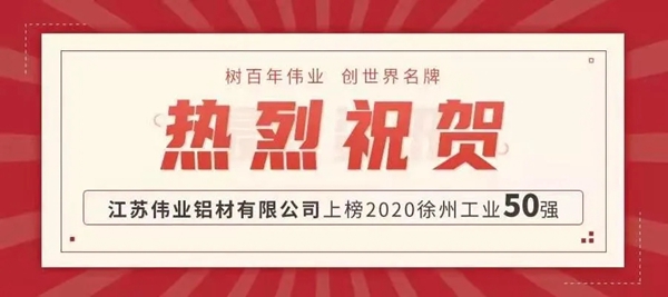 伟业铝材江苏生产基地上榜徐州工业50强