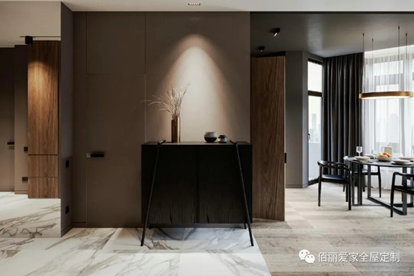 佰丽爱家全屋定制|140㎡现代风，储物柜融入背景墙，定制高级灰现代绅士感！