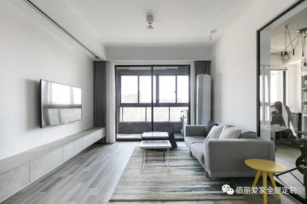 佰丽爱家全屋定制|93㎡北欧风3居室，书房和厨房的玻璃隔断