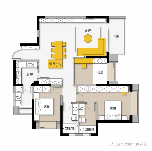 佰丽爱家全屋定制|140㎡现代风3居室，集办公、休息于一体的设计