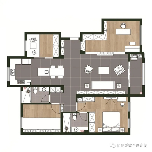 佰丽爱家全屋定制|140平米现代风4室，利用柜体打造极简空间