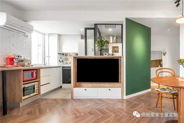 佰丽爱家全屋定制|64㎡北欧风2居室，书房做了隐藏式侧翻床