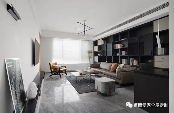 佰丽爱家全屋定制|书房、客厅一体化设计，既能娱乐又能阅读