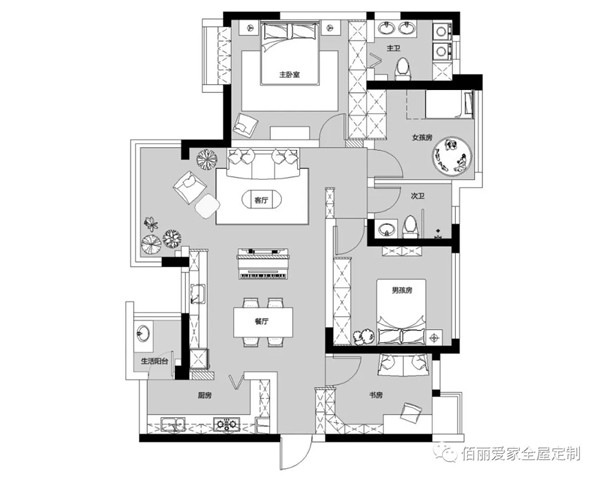 佰丽爱家全屋定制|122㎡精致复古的北欧风4居室