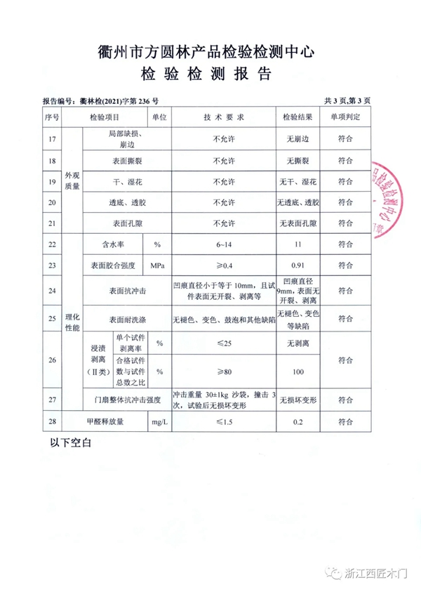 西匠木门质检报告已验收