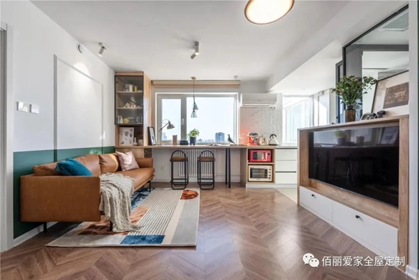 佰丽爱家全屋定制|64㎡北欧风2居室，书房做了隐藏式侧翻床