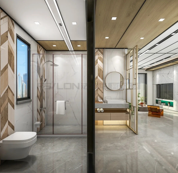 法狮龙客厅吊顶95m²装修实例 | 木纹+宝格丽绿色调，打造的轻奢设计