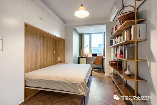 佰丽爱家全屋定制|64㎡北欧风2居室，书房做了隐藏式侧翻床