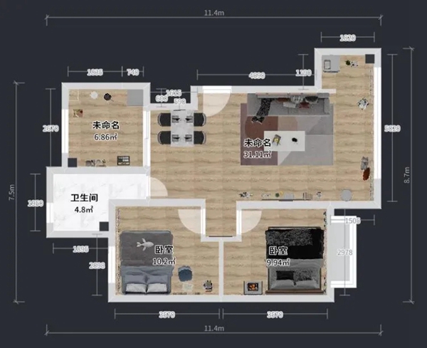 兔宝宝健康家居|79㎡简约两居室,阳台纳入客厅的设计可太香了~