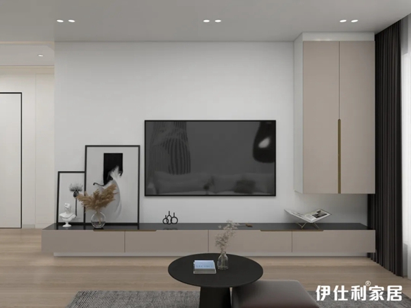 伊仕利家居：极简客厅设计，电视柜烤漆门更美观、更环保