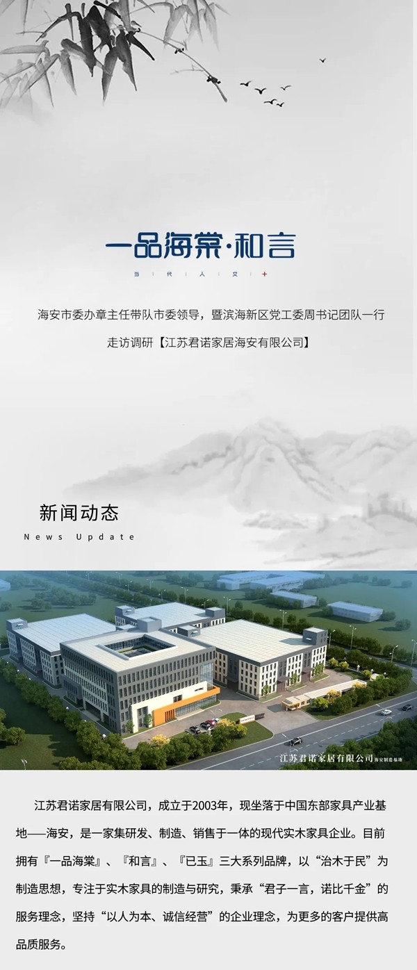 海安市委办，暨滨海新区领导走访调研【江苏君诺家居海安有限公司】