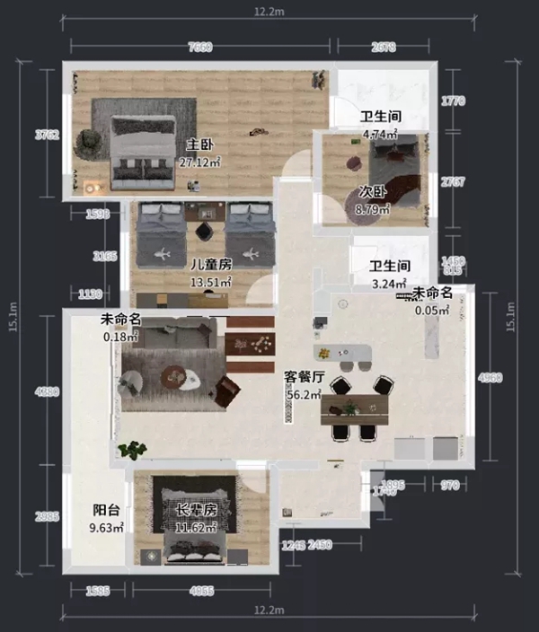 兔宝宝健康家居|140㎡原木现代风，主卧设计带来大量收纳空间，超值！