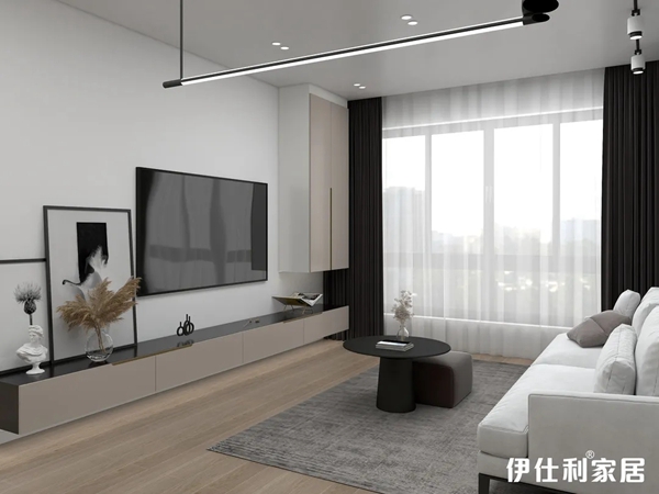 伊仕利家居：极简客厅设计，电视柜烤漆门更美观、更环保