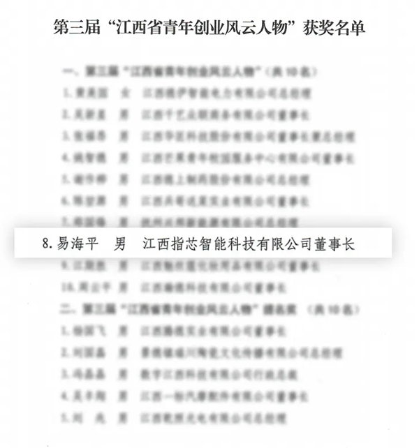 指芯董事长易海平荣获“第三届江西省青年创业风云人物”殊荣