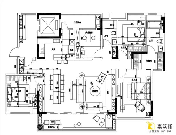 嘉蒂斯全屋定制实拍案例:190m²轻奢极简设计图VS安装后