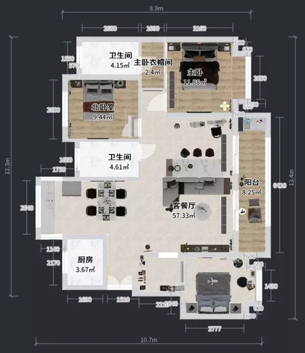 兔宝宝健康家居|130㎡现代简约三居室，大横厅这么设计让家居生活更高级